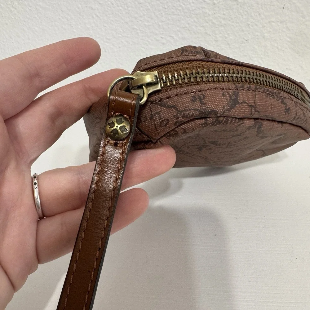 Patricia Nash Brown Leather Signature Map Small Zipper Pouch‎